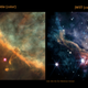 Webb and Hubble images of the nebula side by side.